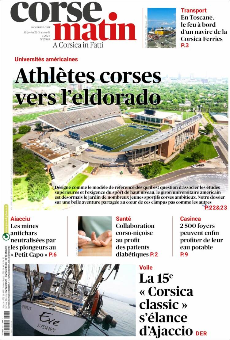 Portada de Corse-Matin (Francia)