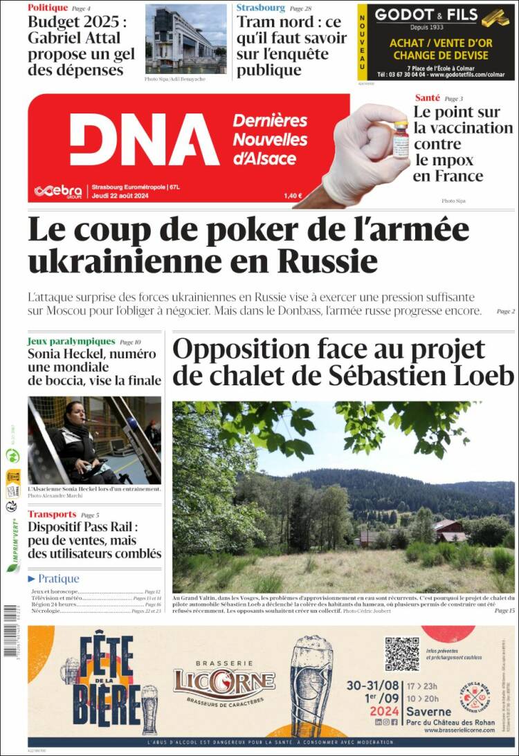Portada de Les Dernières Nouvelles d'Alsace (Francia)