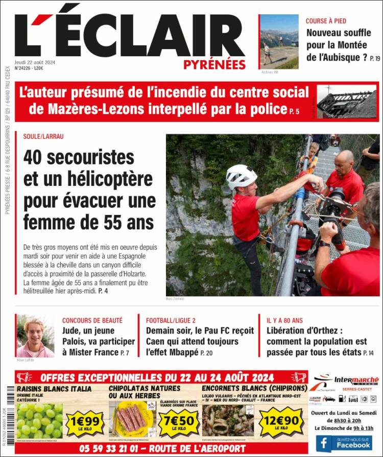 Portada de L'Eclair des Pyrénées (Francia)