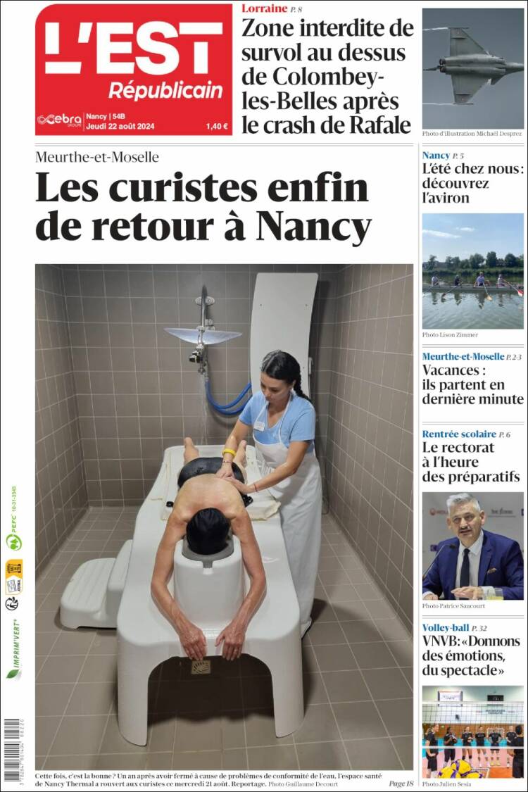Portada de L'Est Republicain (Francia)
