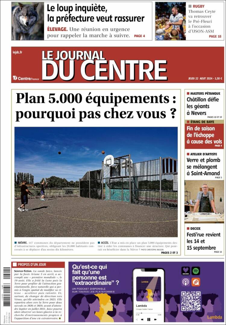 Portada de Le Journal du Centre (Francia)