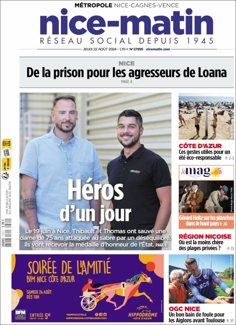 Portada de Nice-Matin (Francia)