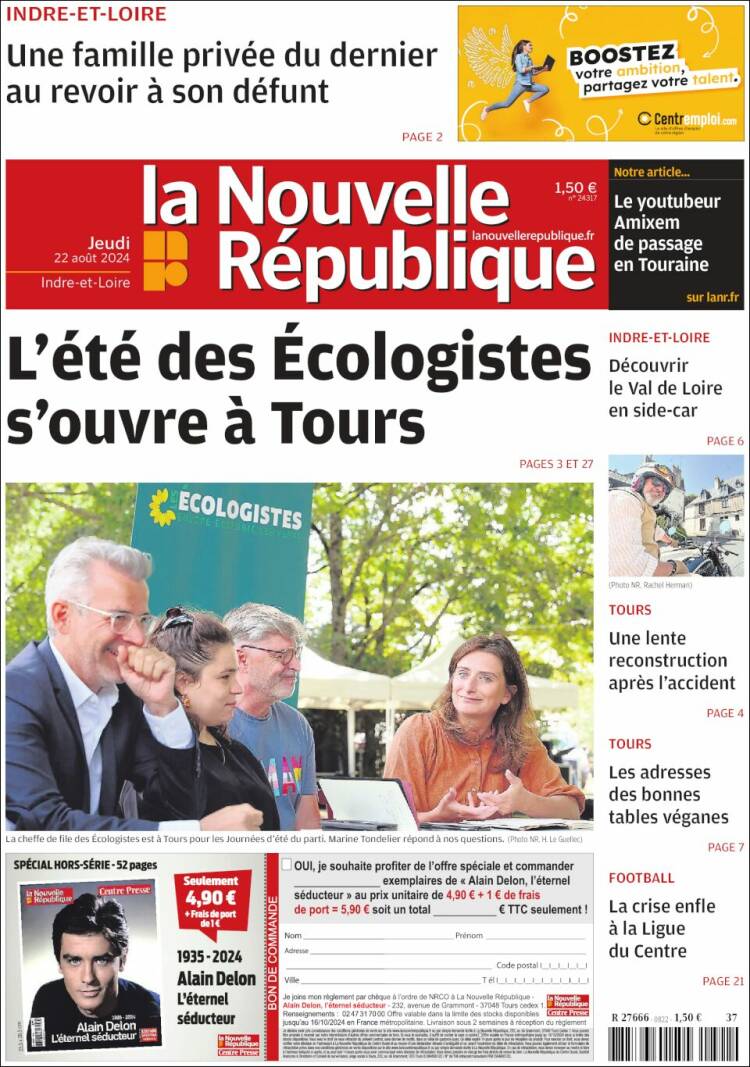 Portada de La Nouvelle Republique (France)