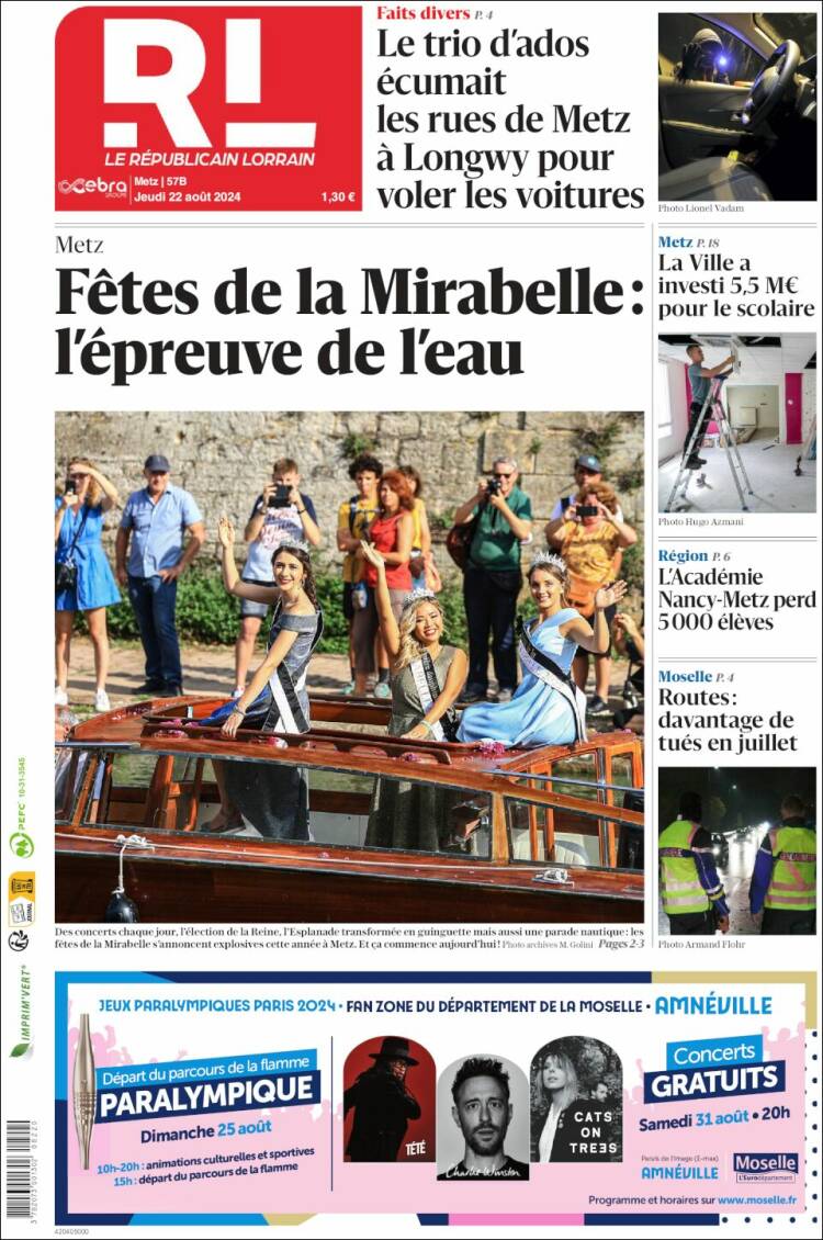 Portada de Le Republicain Lorrain (Francia)