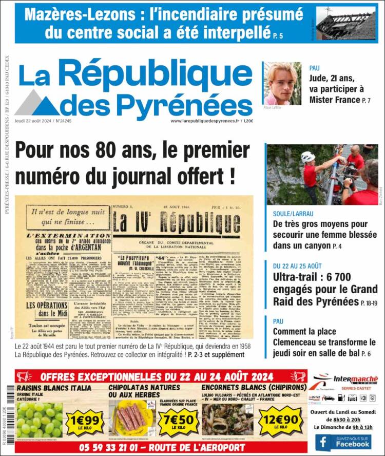 Portada de La République des Pyrénées (Francia)