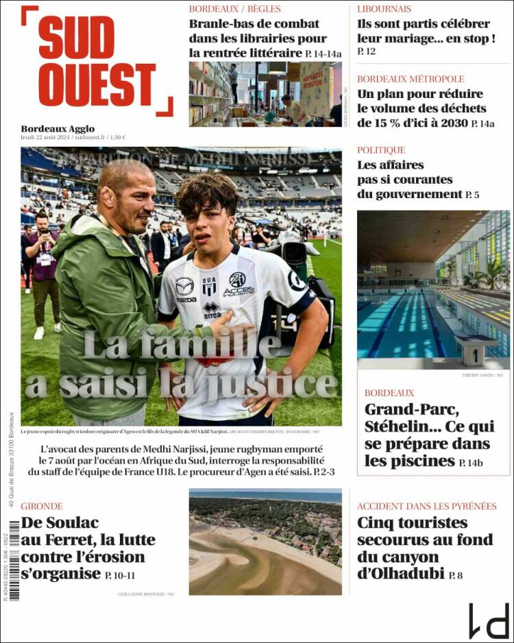 Portada de Sud Ouest (Francia)
