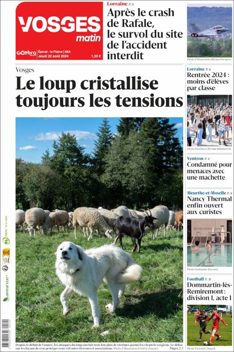 Portada de Vosges Matin (Francia)