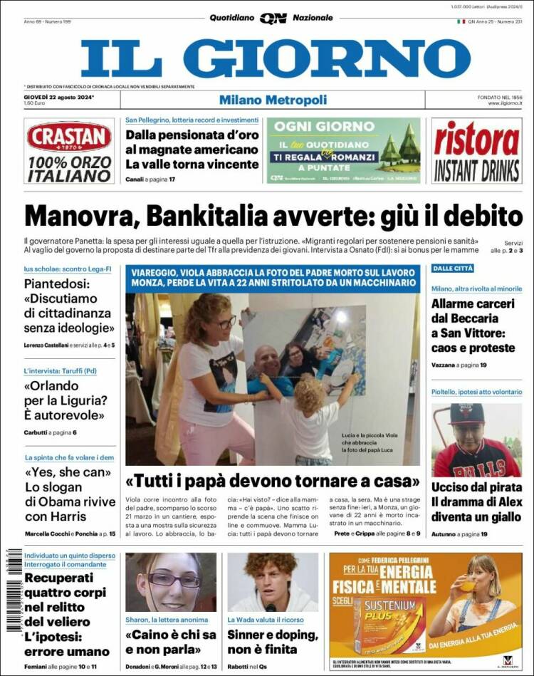 Portada de Il Giorno (Italia)