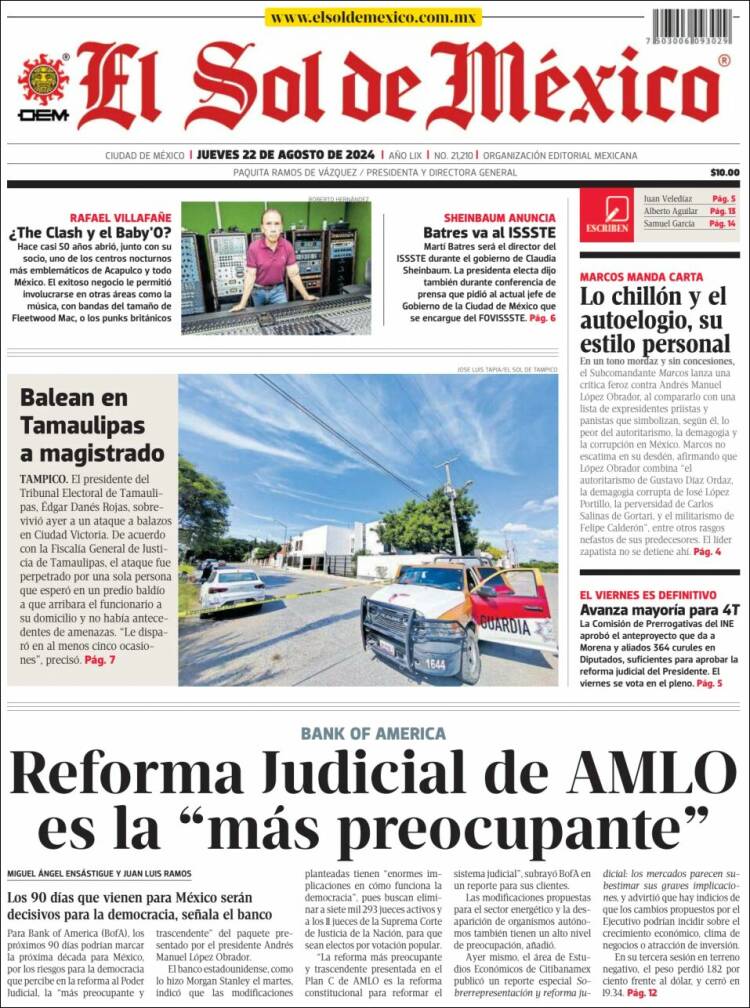 Portada de El Sol de México (México)