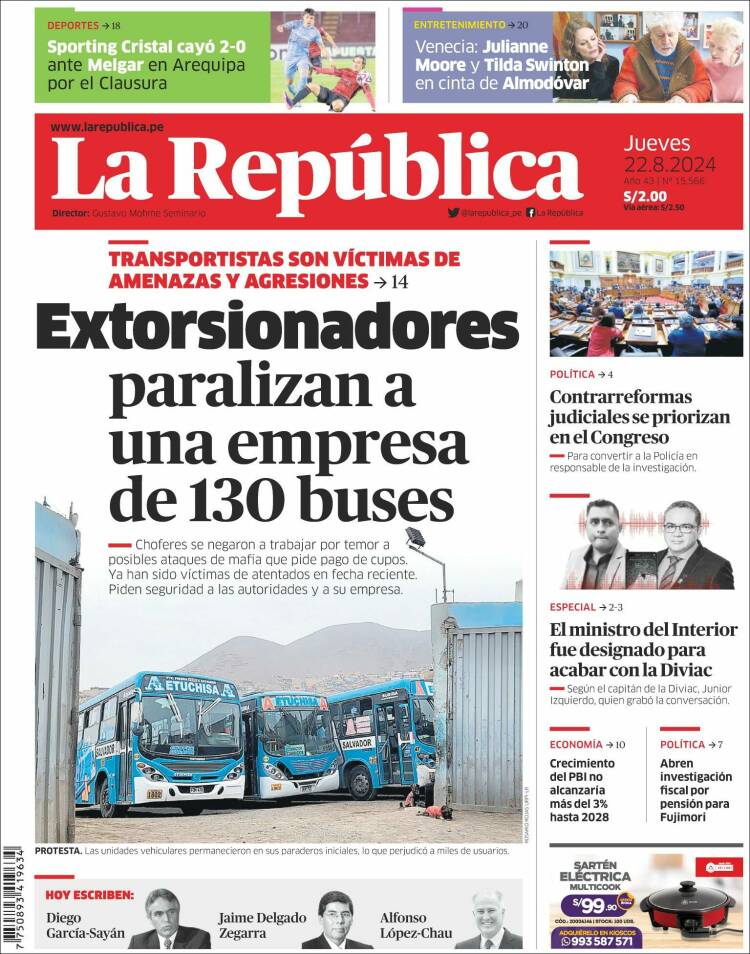 Portada de La Republica (Perú)