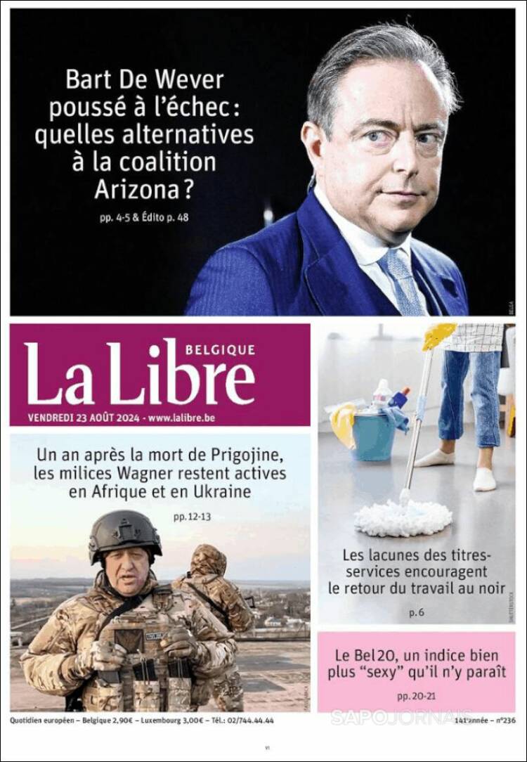 Portada de La Libre.be (B&eacute;lgica)