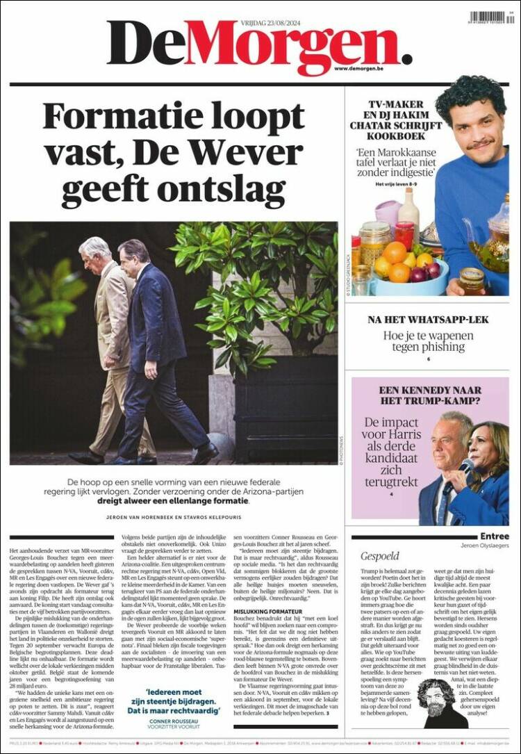 Portada de De Morgen (B&eacute;lgica)