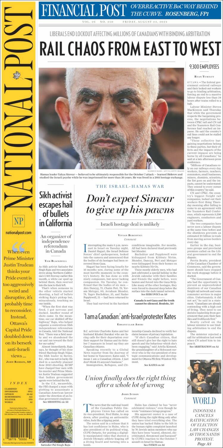 Portada de The National Post (Canad&aacute;)