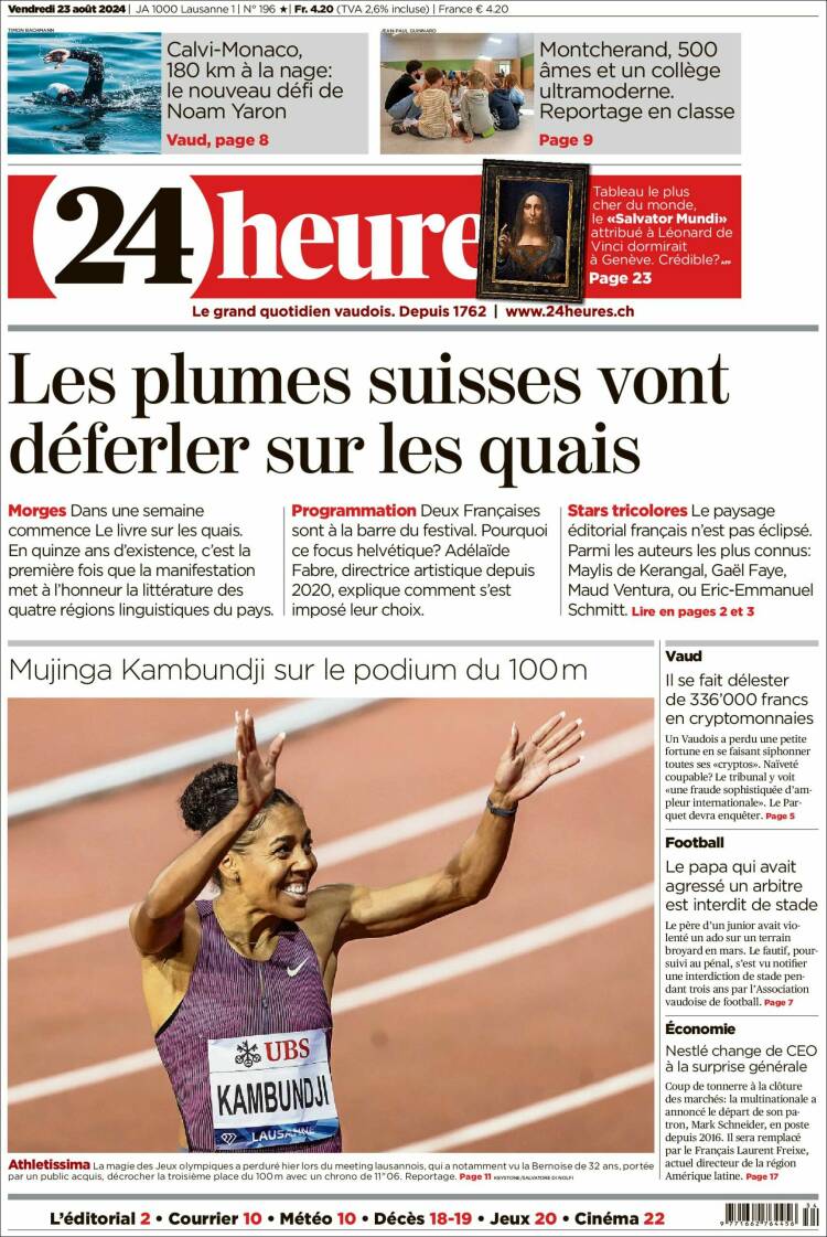 Portada de 24 Heures (Suiza)