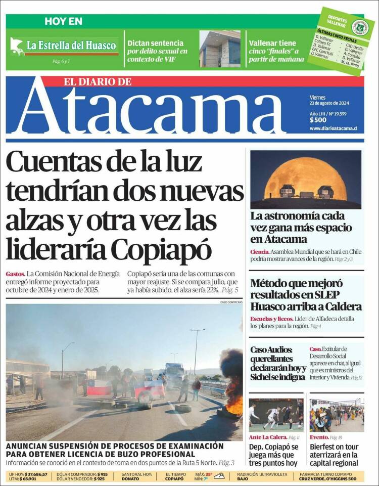 Portada de Diario de Atacama (Chile)