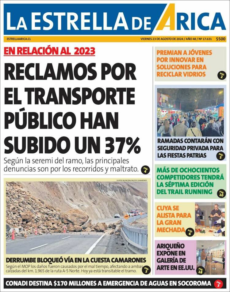 Portada de La Estrella de Arica (Chile)