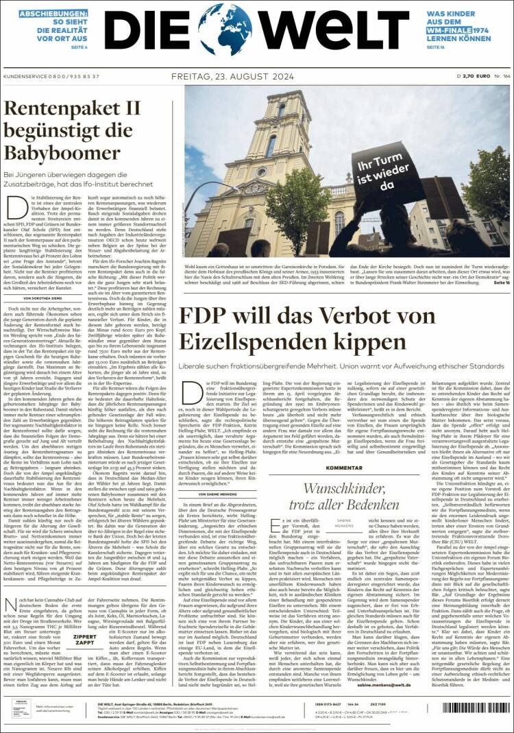 Portada de Die Welt (Alemania)