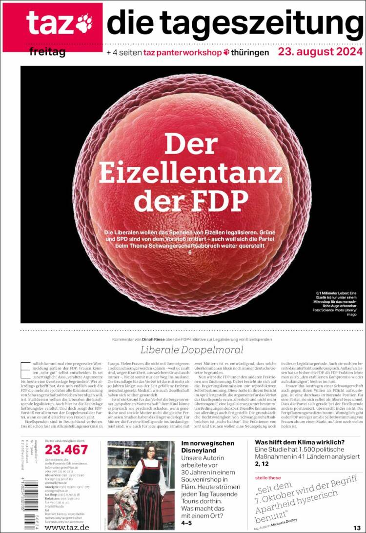 Portada de Die Tageszeitung (Alemania)