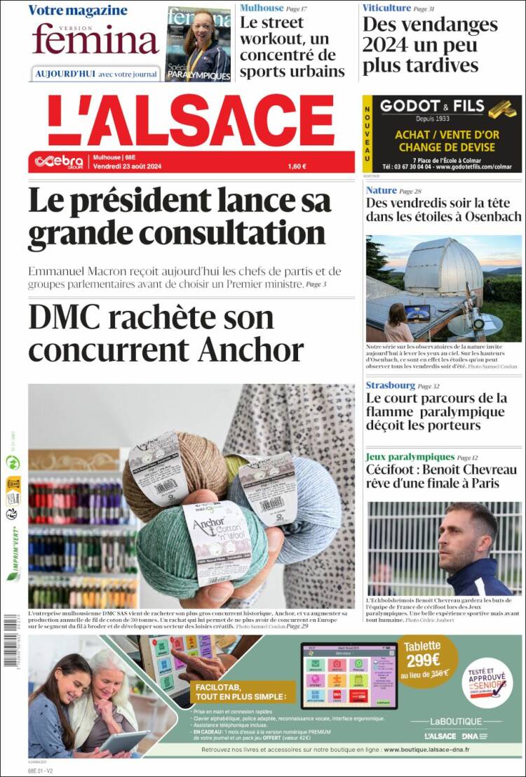 Portada de Journal L'Alsace (Francia)