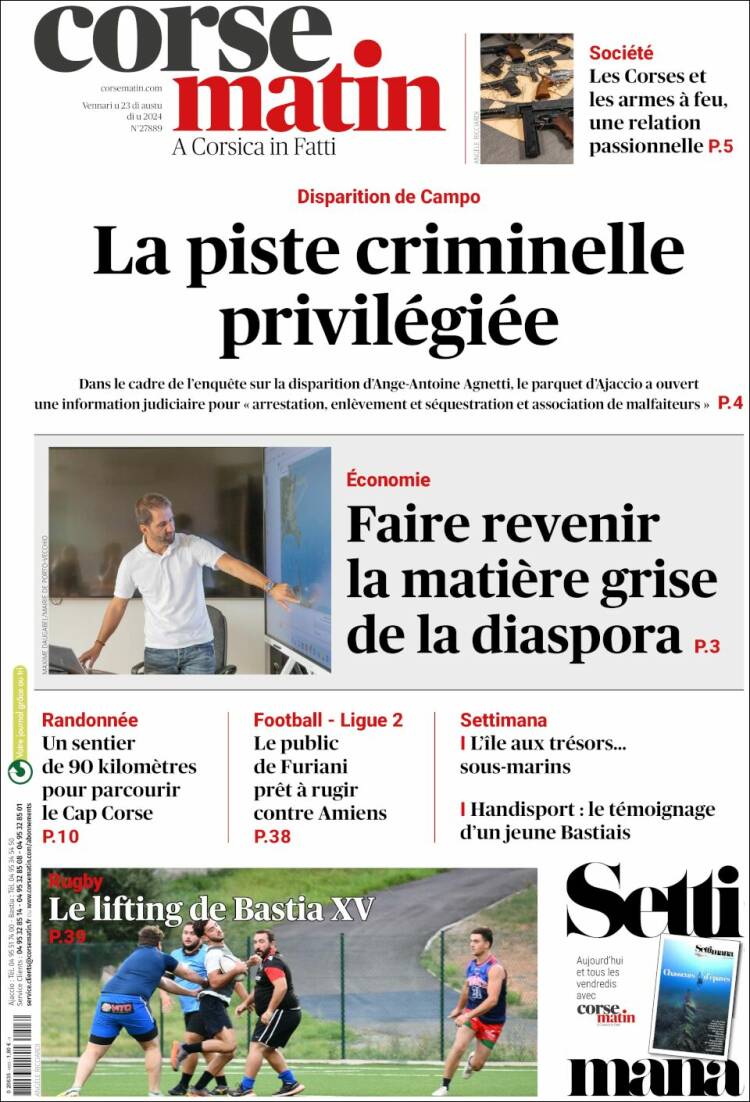 Portada de Corse-Matin (Francia)