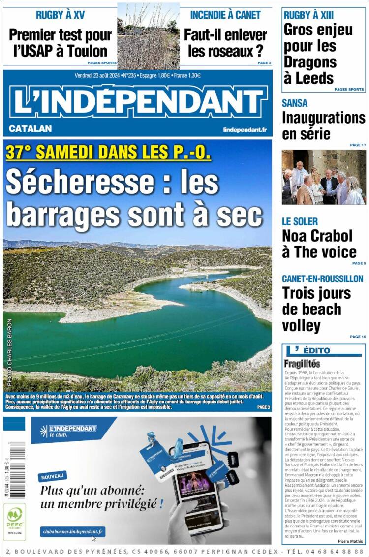 Portada de Le Indépendant (Francia)