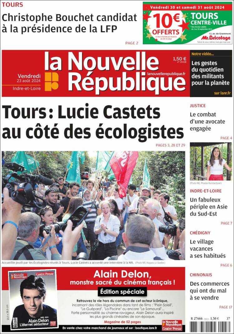 Portada de La Nouvelle Republique (Francia)