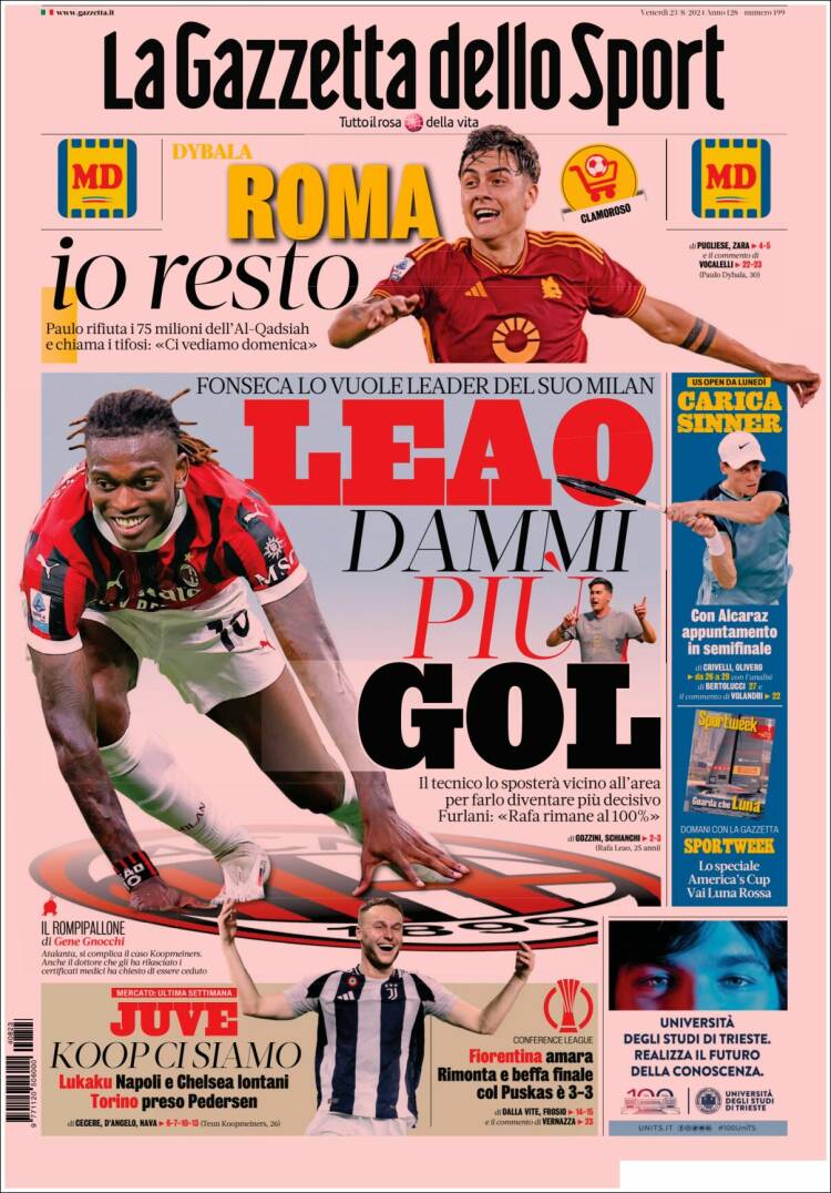 Portada de La Gazzetta dello Sport (Italia)