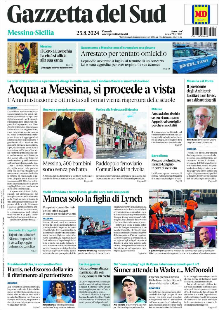 Portada de Gazzetta del Sud (Italia)