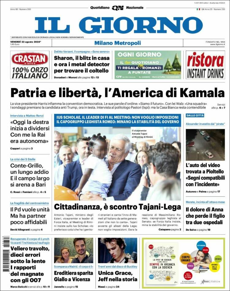 Portada de Il Giorno (Italia)