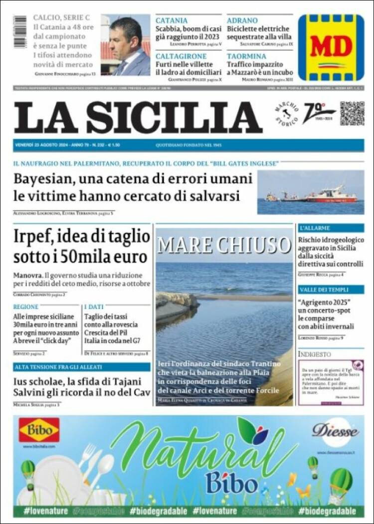 Portada de La Sicilia (Italia)