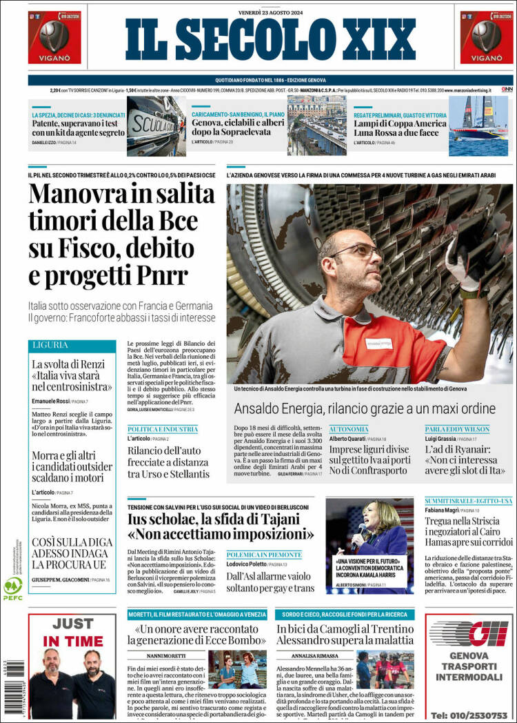 Portada de Il Secolo XIX (Italia)