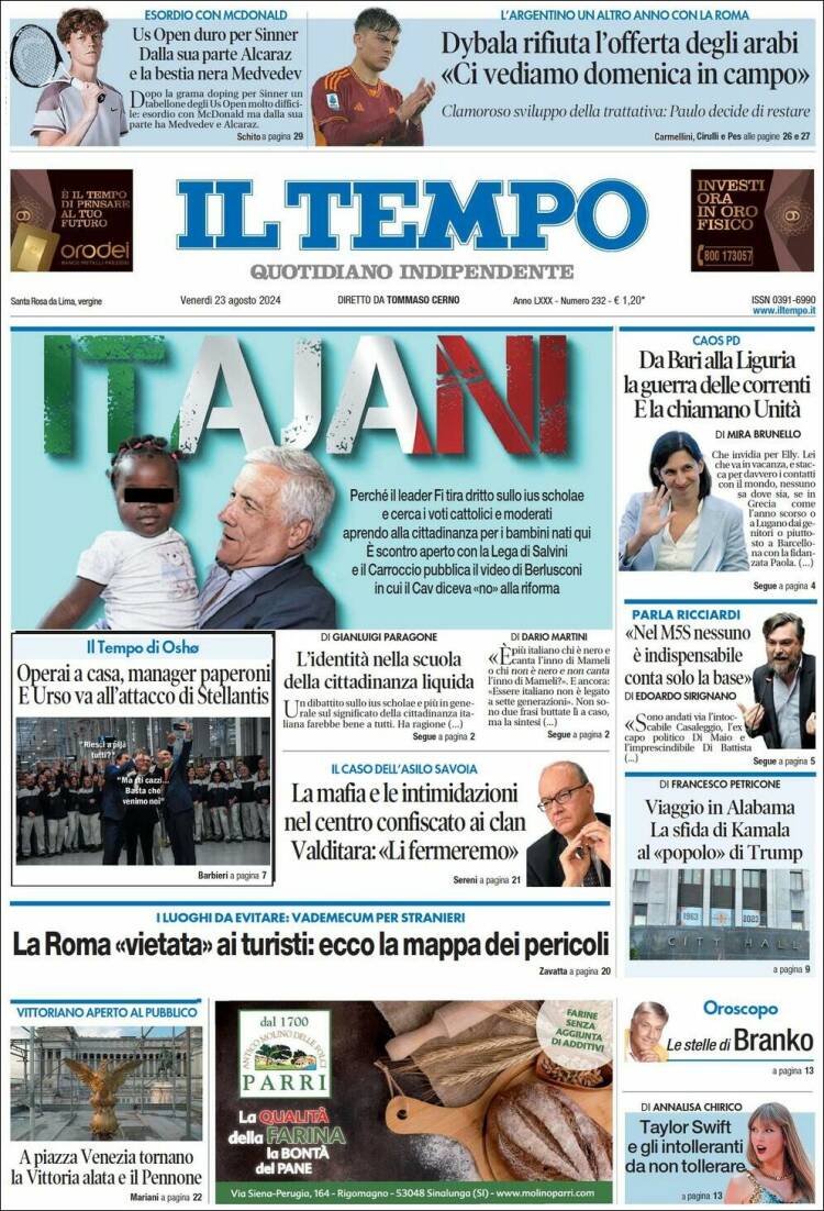 Portada de Il Tempo (Italia)