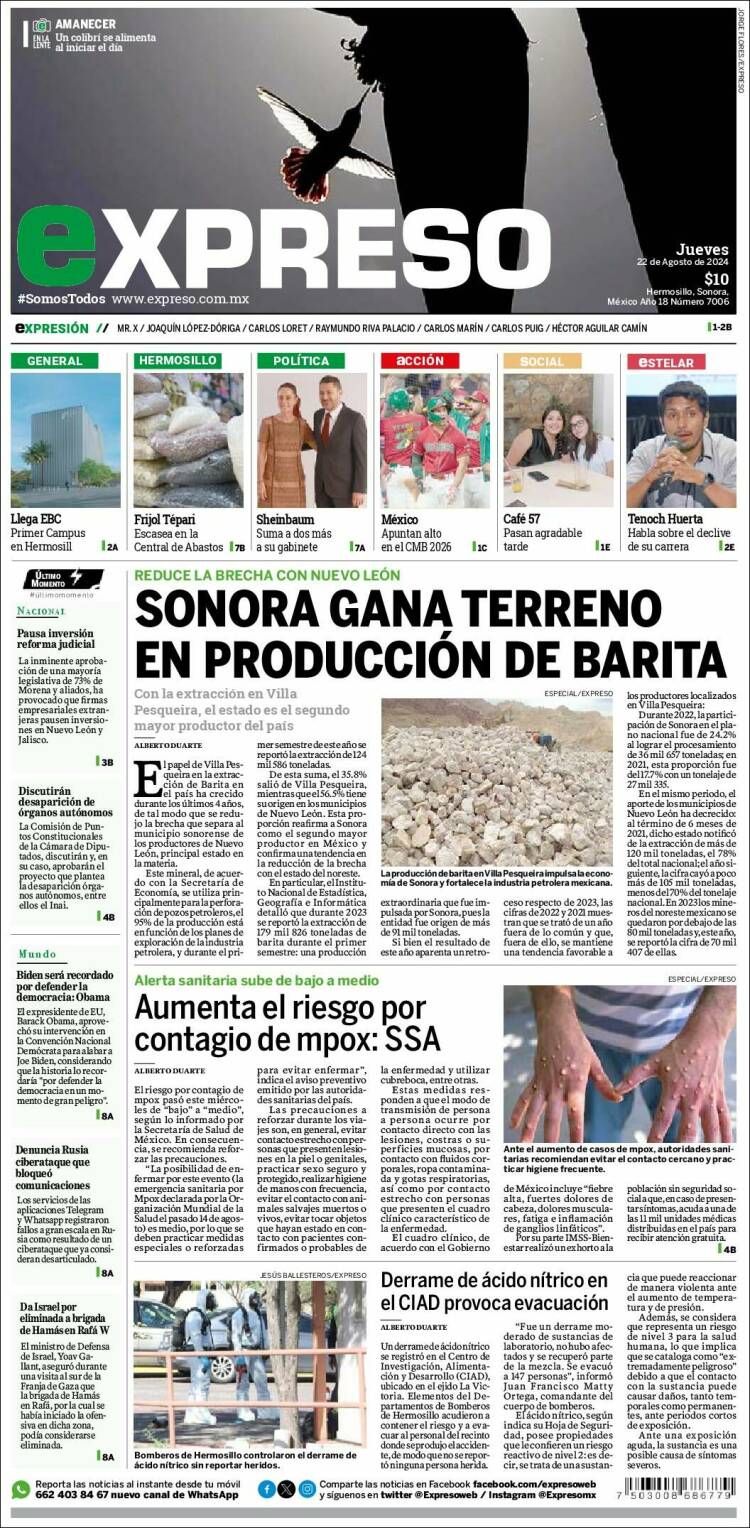 Portada de Expreso (M&eacute;xico)