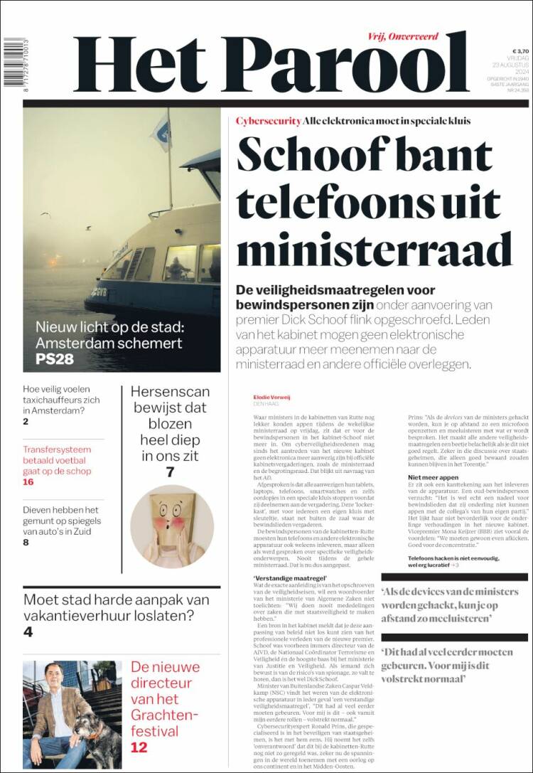 Portada de Het Parool (Pa&iacute;ses Bajos)
