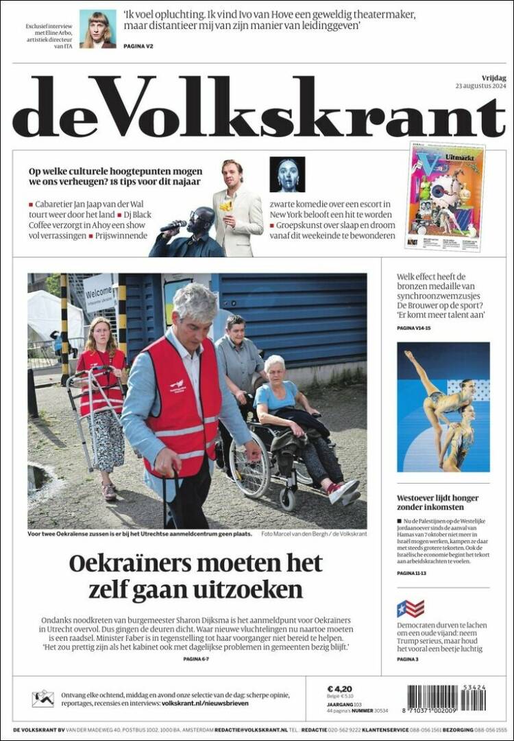 Portada de De Volkskrant (Pa&iacute;ses Bajos)