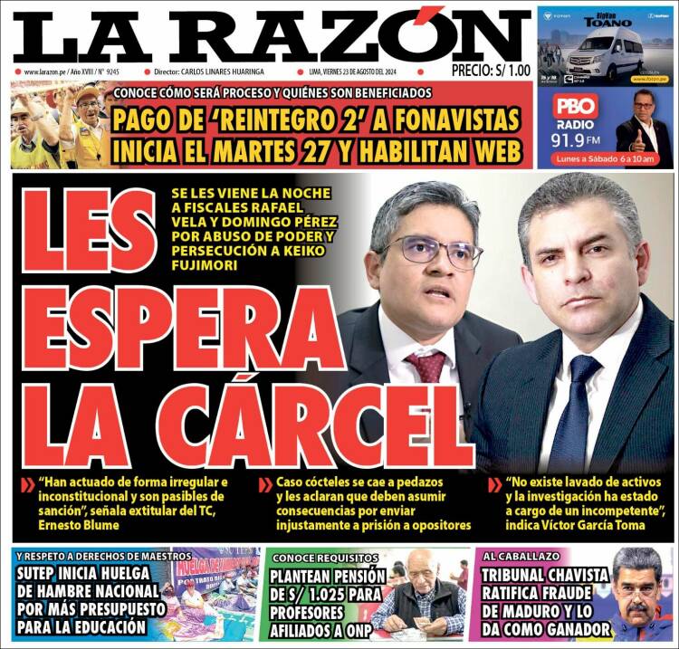 Portada de La Razón (Per&uacute;)