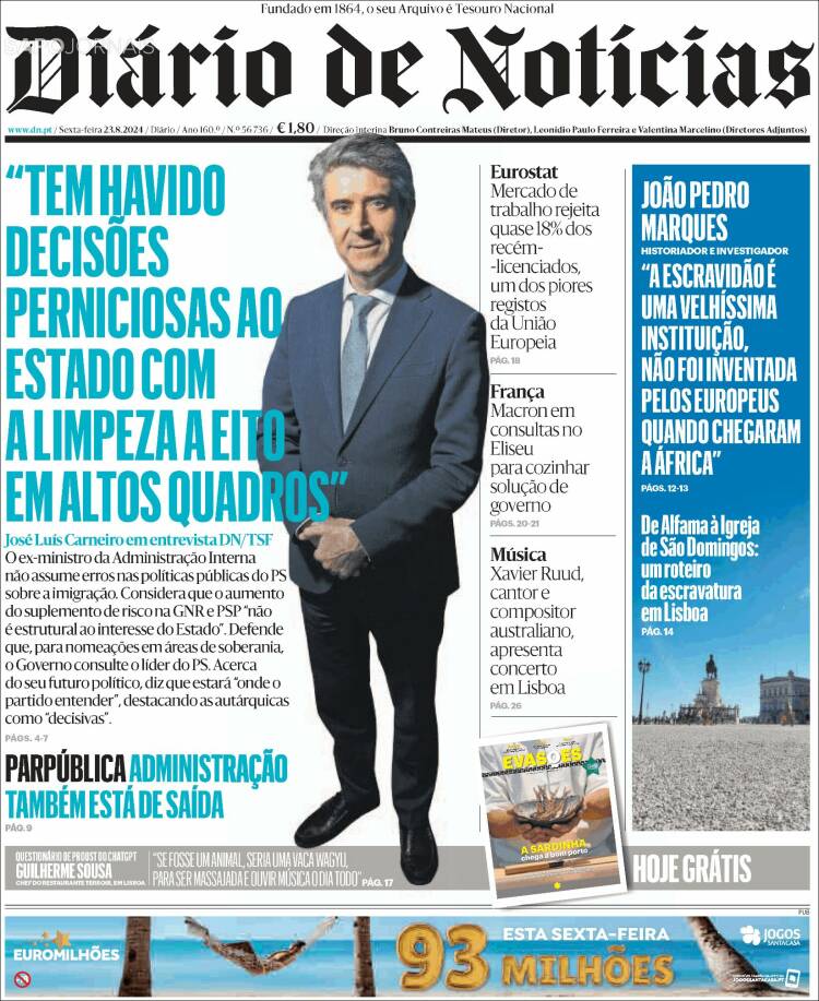 Portada de Diário de Noticias (Portugal)