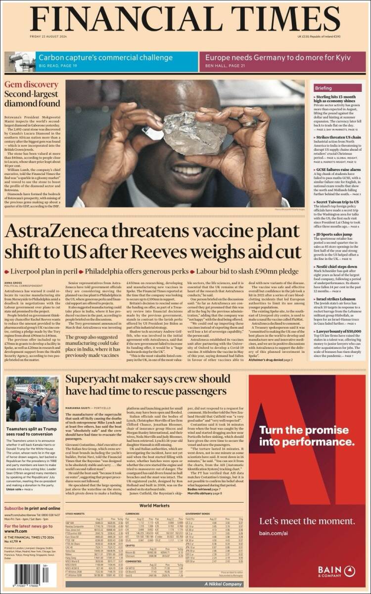 Portada de Financial Times (Reino Unido)