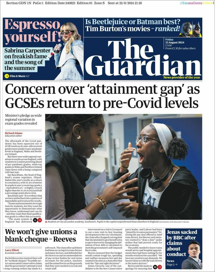 Portada de The Guardian (Reino Unido)