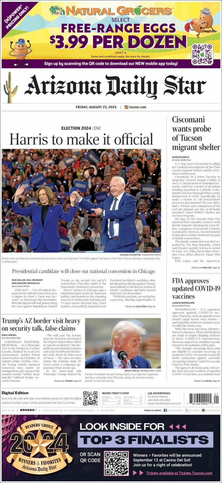 Portada de Arizona Daily Star (USA)