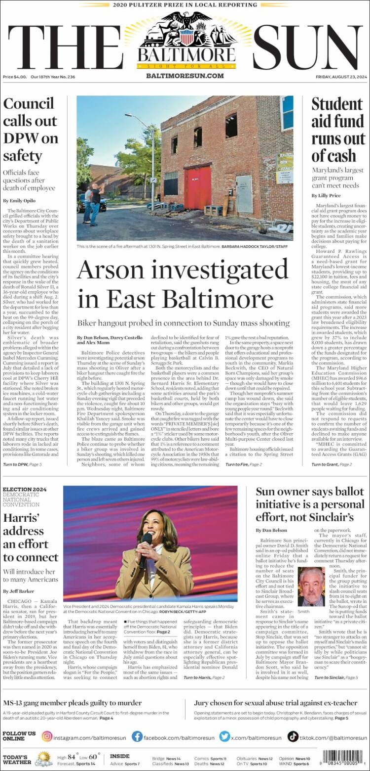 Portada de The Baltimore Sun (USA)