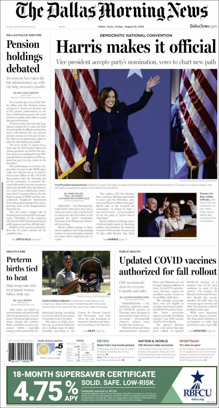 Portada de Dallas Morning News (USA)