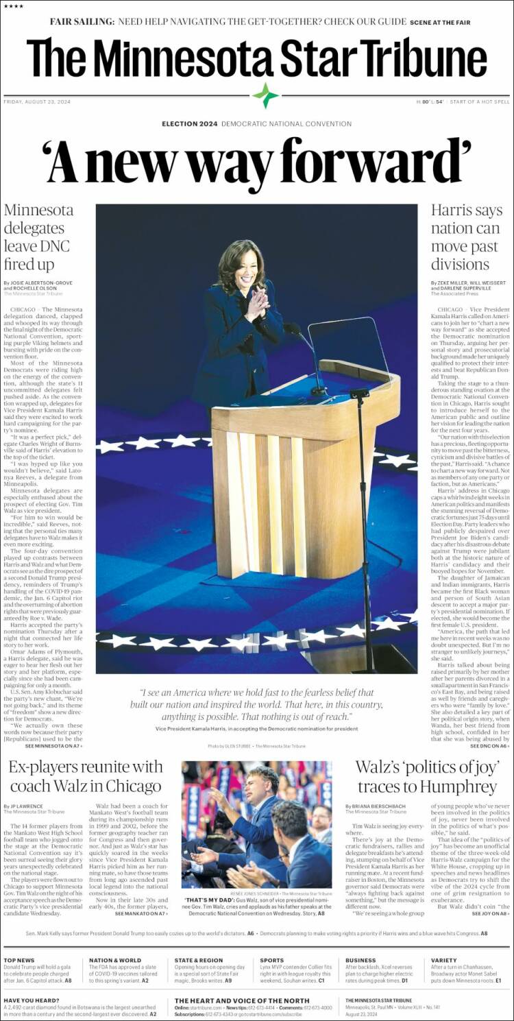 Portada de Star Tribune (USA)