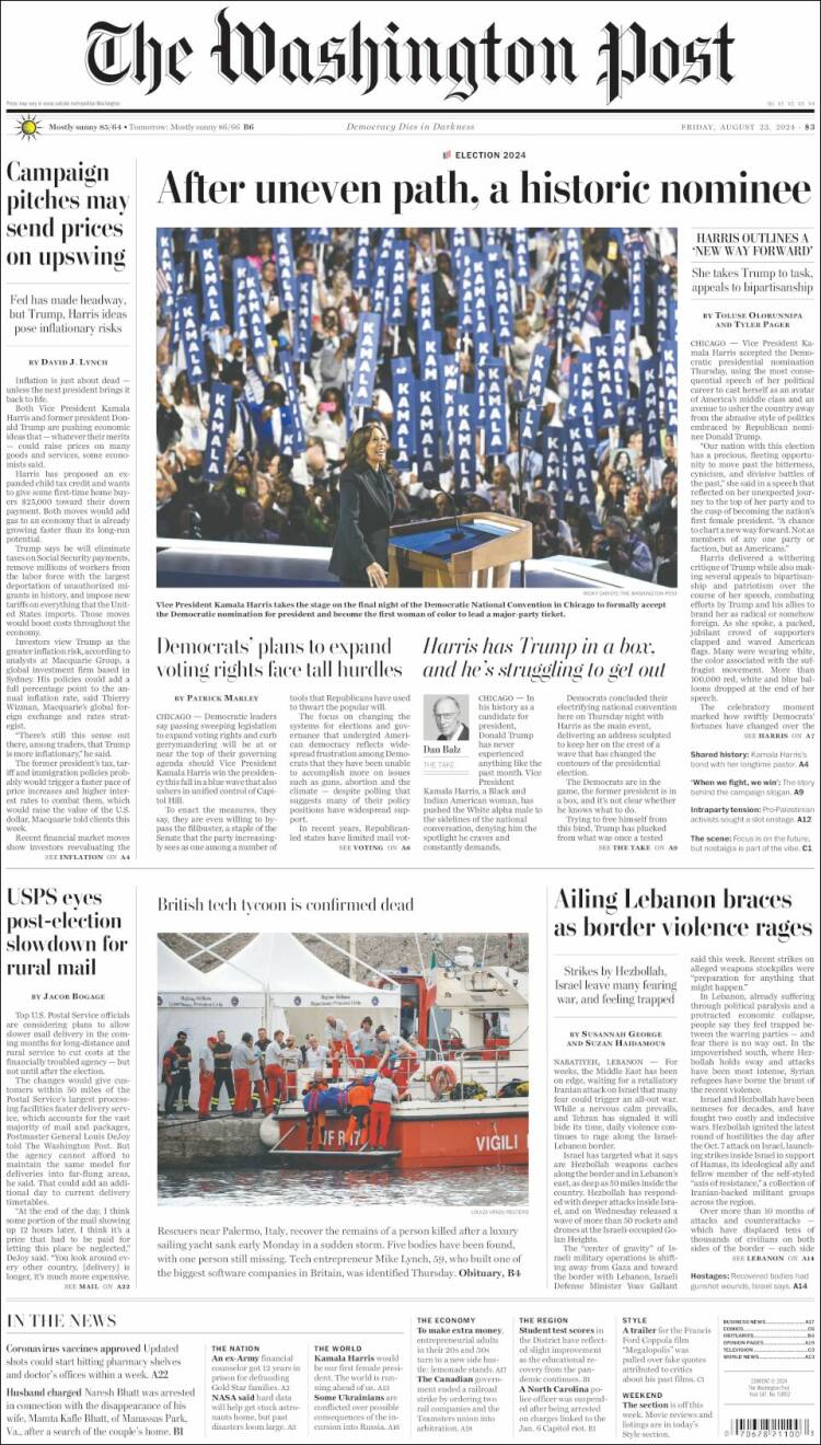 Portada de The Washington Post (USA)