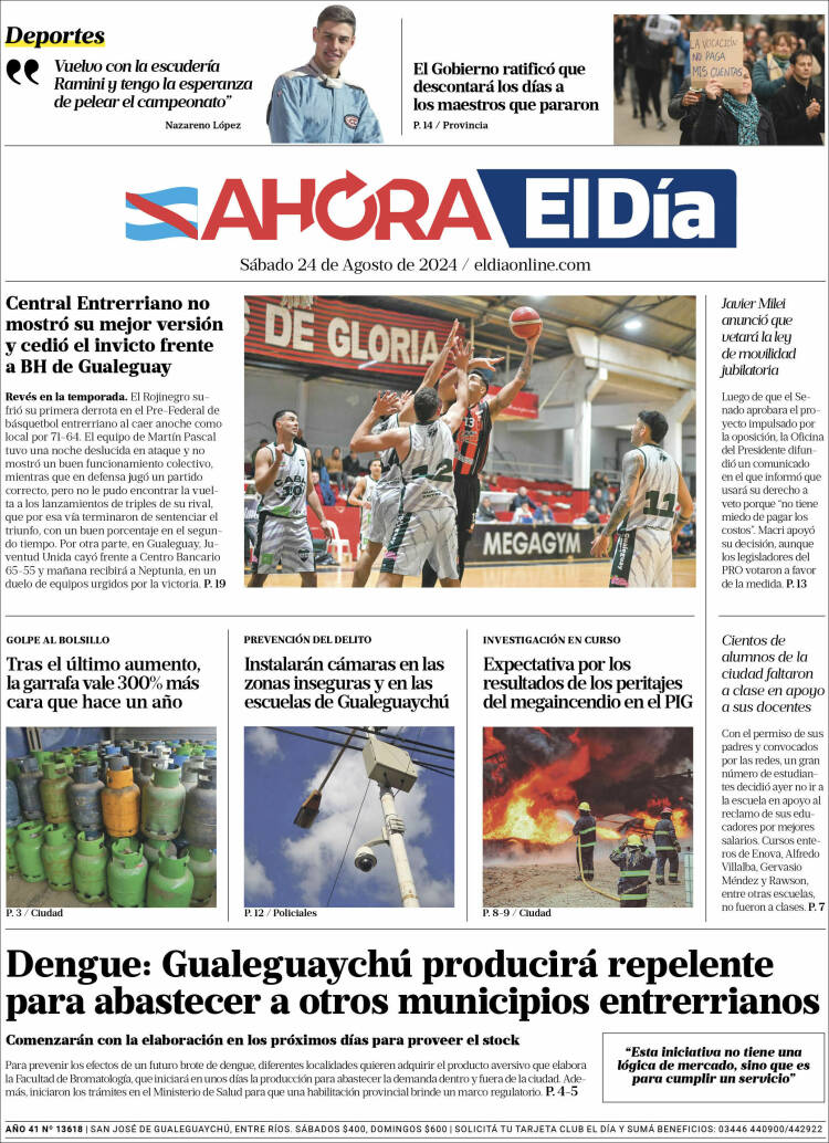 Portada de El Día de Gualeguaychú (Argentina)
