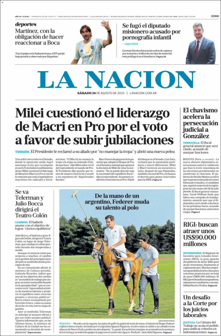 Portada de La Nación (Argentina)