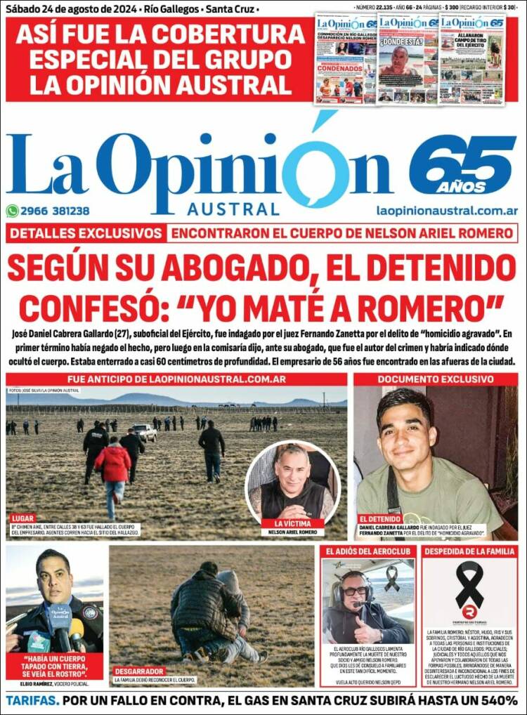Portada de La Opinión Austral (Argentina)