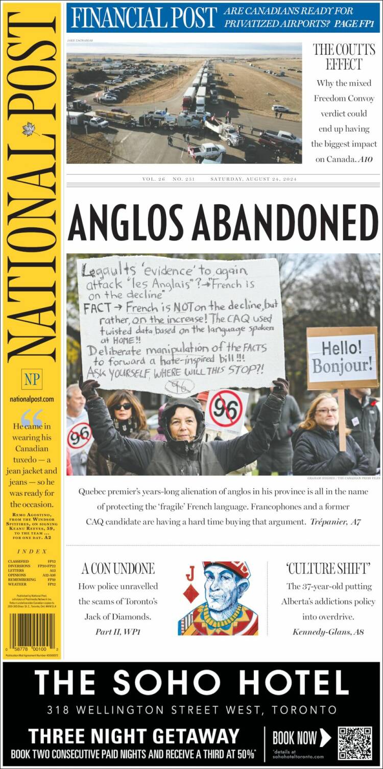 Portada de The National Post (Canadá)