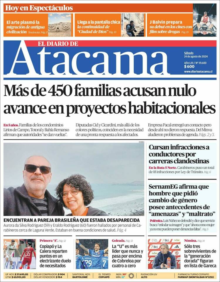 Portada de Diario de Atacama (Chile)