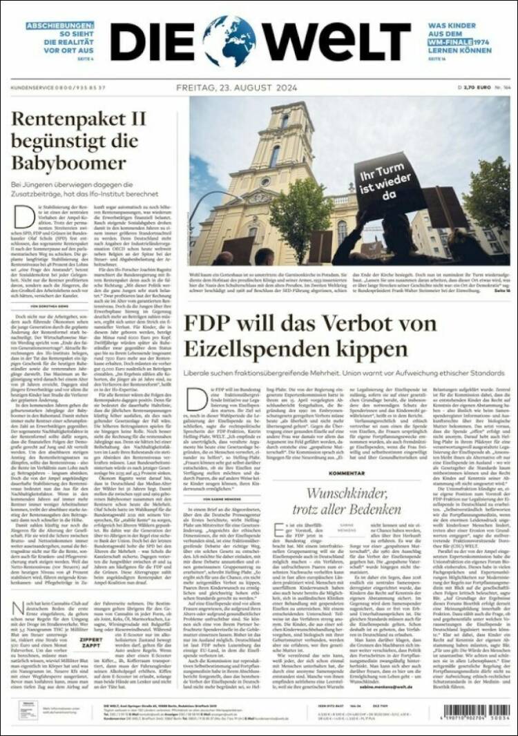 Portada de Die Welt (Alemania)